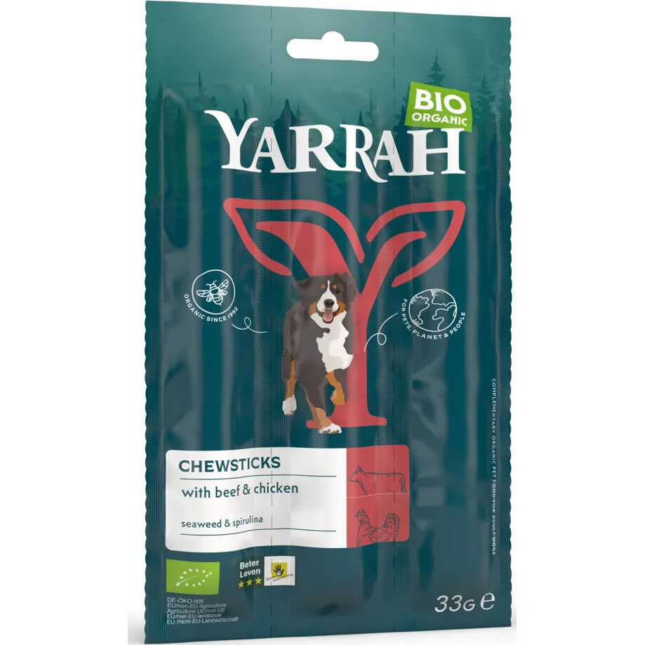 25x Yarrah Bio Kauwstaafjes Hond Rund 3 stuks