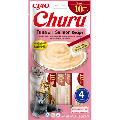 Ciao Churu Puree Senior 10+ Kattensnack Tuna&Salmon 4 x 14 gr