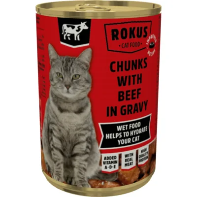 Rokus Kattenvoer Blik Stukjes Rund in Jus 415 gr