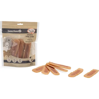 Beeztees Kipfilet Strips met eend hondensnacks 400 gram