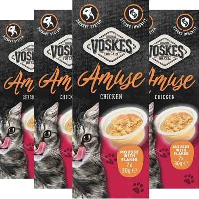4x Voskes Kattensnack Mousse Kip 7x30 gr