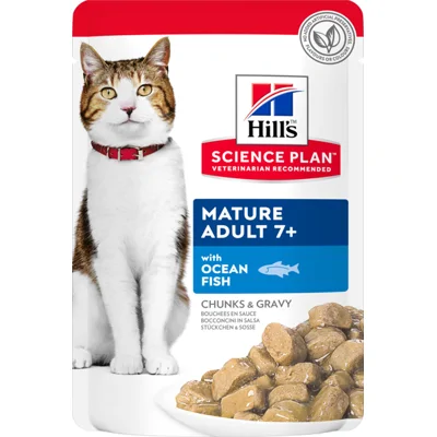 Hill's Mature Adult 7+ nat kattenvoer met zeevis maaltijdzakje multipack 1 tray (12 x 85 g)