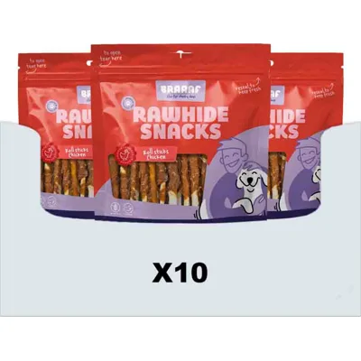 10x Braaaf Rol Sticks Hondensnack Kip 12,5 cm 300 gr
