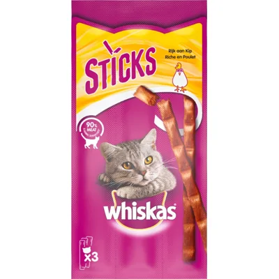 28x Whiskas Sticks Kattensnack Kip 18 gr