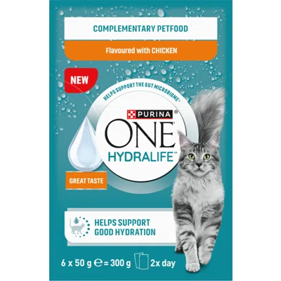4x Purina ONE Hydralife Kattenvoer Nat Adult Pouch Kip 6 x 50 gr