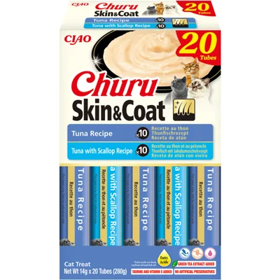 Ciao Churu Puree Skin&Coat Kattensnack Multipack Tuni&Scallop 20 x 14 gr