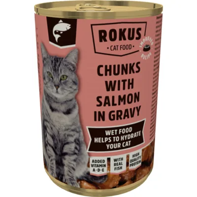 Rokus Kattenvoer Blik Stukjes Zalm in Jus 415 gr