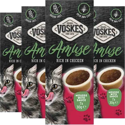4x Voskes Kattensnack Mousse Kip in Saus 7x30 gr