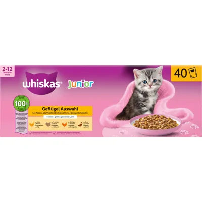 Whiskas Pouch Junior 2-12M Gelei Sel MP Gevogelte 40x85 gr