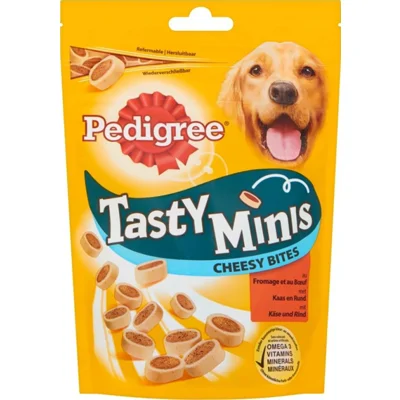 Pedigree Tasty Minis Cheesy Bites met kaas en rund hondensnacks 3 x 140 g