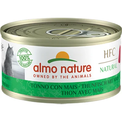 24x Almo Nature HFC Natural Kattenvoer Nat Blikje Tonijn&Mais 70 gr