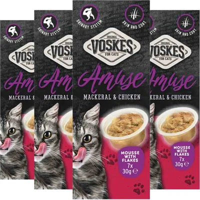 4x Voskes Kattensnack Mousse Makreel&Kip 7x30 gr