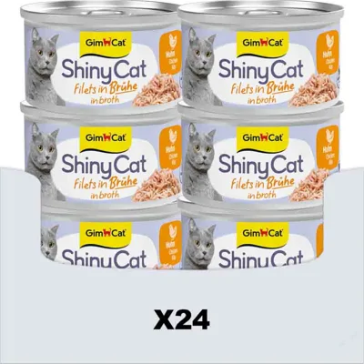 24x GimCat Kattenvoer Nat ShinyCat Filets in Bouillon Kip 70 gr