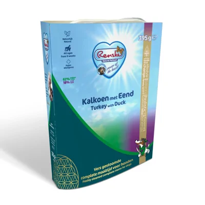 Renske vers gestoomd kalkoen met eend hypoallergeen natvoer hond (kuip) 1 tray (10 x 395 g)