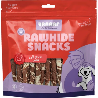 10x Braaaf Rol Sticks Hondensnack Lam - Vis 12 cm 250 gr