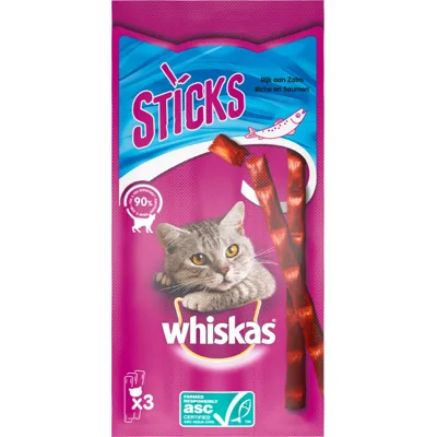 28x Whiskas Sticks Kattensnack Zalm 18 gr
