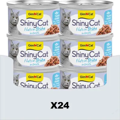 24x GimCat Kattenvoer Nat ShinyCat Filets in Bouillon Tonijn & Anjovis 70 gr