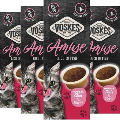 4x Voskes Kattensnack Mousse Vis in Saus 7x30 gr