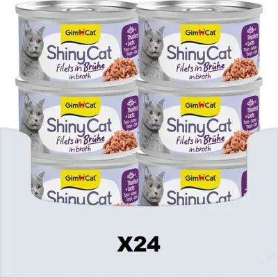 24x GimCat Kattenvoer Nat ShinyCat Filets in Bouillon Tonijn & Zalm 70 gr