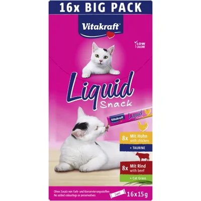 Vitakraft Liquid Snack met kip en rund voor katten multipack (16 x 15 g) 1 verpakking