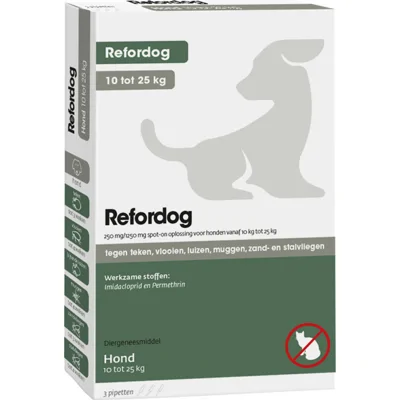 Refordog 250 mg spot-on anti-parasiet hond (10 - 25 kg) 2 x 3 pipetten