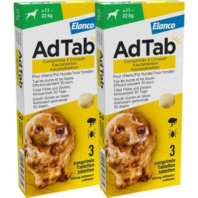 2x AdTab Anti Vlo en Teek Kauwtabletten Hond>11-22 kg 3 tabletten
