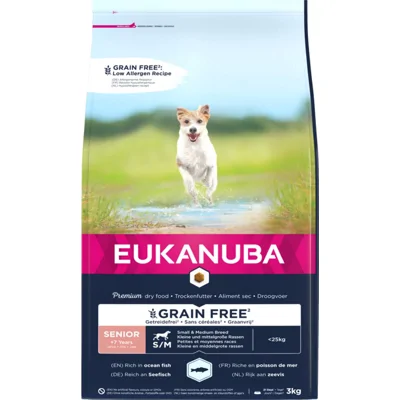 3x Eukanuba Senior Graanvrij Small-Medium Hondenvoer Vis 3 kg