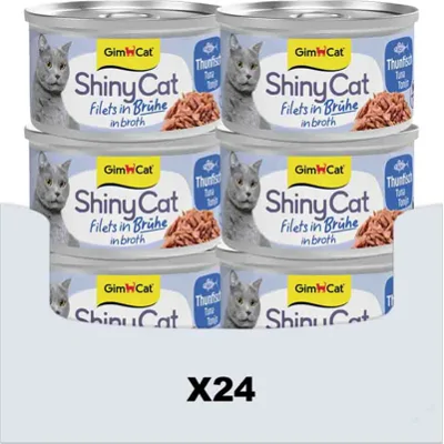 24x GimCat Kattenvoer Nat ShinyCat Filets in Bouillon Tonijn 70 gr