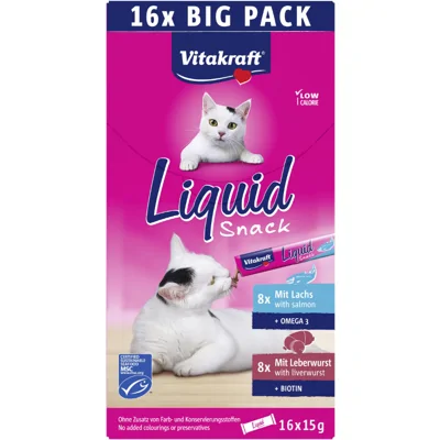 Vitakraft Liquid Snack met leverworst en zalm voor katten multipack (16 x 15 g) 1 verpakking