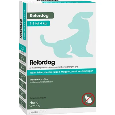 Refordog 40 mg spot-on anti-parasiet hond (1,5 - 4 kg) 2 x 3 pipetten