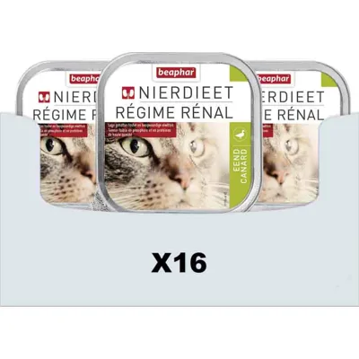 16x Beaphar Nierdieet Kattenvoer Nat Eend 100 gr