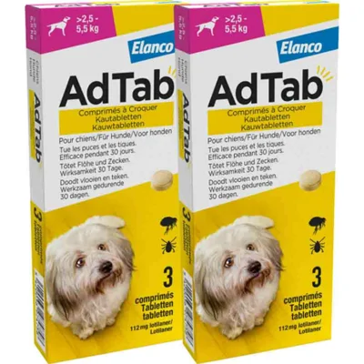 2x AdTab Anti Vlo en Teek Kauwtabletten Hond>2,5-5,5 kg 3 tabletten