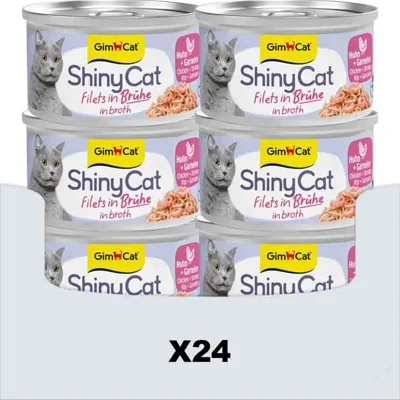 24x GimCat Kattenvoer Nat ShinyCat Filets in Jelly Kip & Garnalen 70 gr