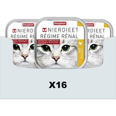 16x Beaphar Nierdieet Kattenvoer Nat Kip 100 gr
