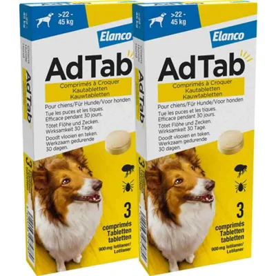 2x AdTab Anti Vlo en Teek Kauwtabletten Hond>22-45kg 3 tabletten