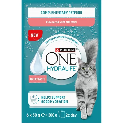 4x Purina ONE Kattenvoer Nat Hydralife Adult Pouch Zalm 6 x 50 gr