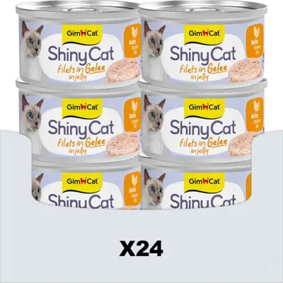 24x GimCat Kattenvoer Nat ShinyCat Filets in Jelly Kip 70 gr