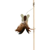 Speelhengel hout met juten vlinder en veren voor de kat Per stuk
