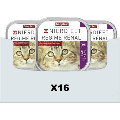 16x Beaphar Nierdieet Kattenvoer Nat Lam 100 gr