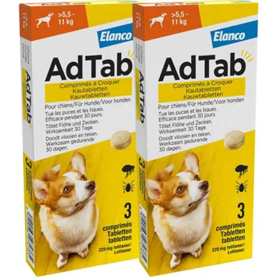 2x AdTab Anti Vlo en Teek Kauwtabletten Hond>5,5-11 kg 3 tabletten