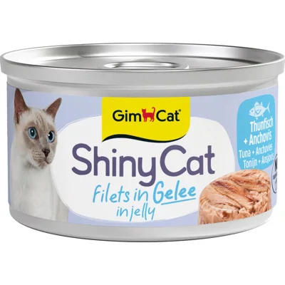 24x GimCat Kattenvoer Nat ShinyCat Filets in Jelly Tonijn & Anjovis 70 gr