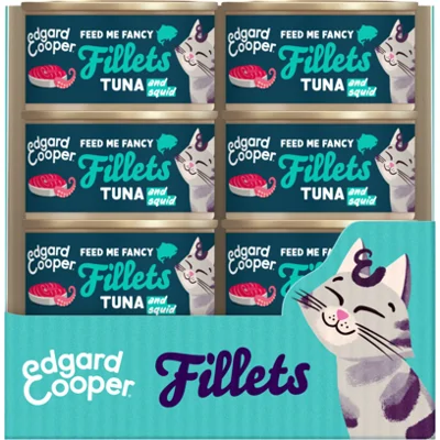 24x Edgard&Cooper Kattenvoer Fillets Tonijn - Inktvis 70 gr