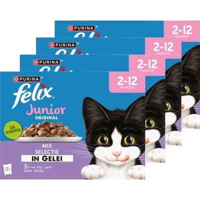 4x Felix Original Pouch in Gelei Junior Mix 12 stuks