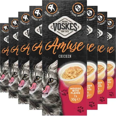 8x Voskes Kattensnack Mousse Kip 7x30 gr