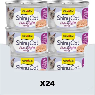24x GimCat Kattenvoer Nat ShinyCat Filets in Jelly Tonijn & Garnalen 70 gr