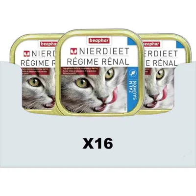 16x Beaphar Nierdieet Kattenvoer Nat Zalm 100 gr