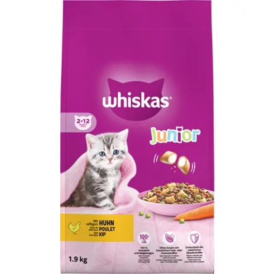 6x Whiskas Junior Kattenbrokken Kip 1,9 kg