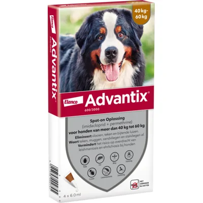 Advantix Spot On 600 Anti Vlooien en Teken Druppels Hond 40 - 60 kg 4 pipetten