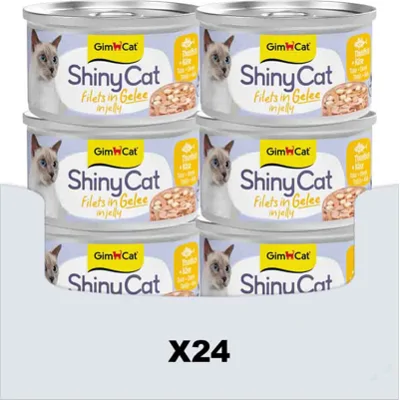 24x GimCat Kattenvoer Nat ShinyCat Filets in Jelly Tonijn & Kaas 70 gr