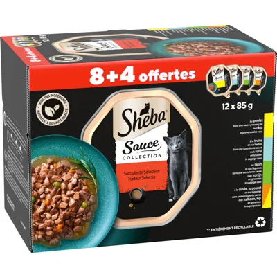 Sheba Kattenvoer Nat Sauce Collection Traiteur Selectie Multipack 12x85 gr